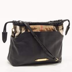 Pre Owned Burberry Black Leather and House Check Canvas Little Crush Crossbody Bag