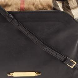Pre Owned Burberry Black Leather and House Check Canvas Little Crush Crossbody Bag