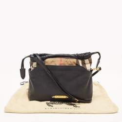 Pre Owned Burberry Black Leather and House Check Canvas Little Crush Crossbody Bag