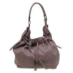 Pre Owned Burberry Copper Rust Leather Drawstring Hobo
