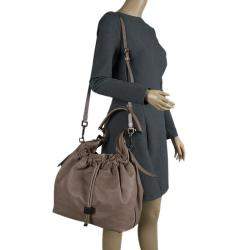 Pre Owned Burberry Copper Rust Leather Drawstring Hobo