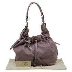 Pre Owned Burberry Copper Rust Leather Drawstring Hobo