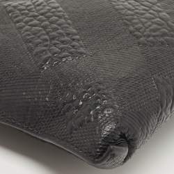 Pre Owned Burberry Black Grained Leather Wristlet Pouch  