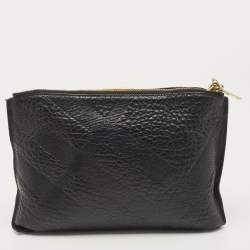 Pre Owned Burberry Black Grained Leather Wristlet Pouch  