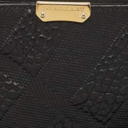 Pre Owned Burberry Black Grained Leather Wristlet Pouch  
