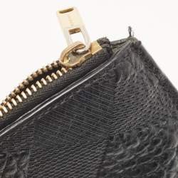 Pre Owned Burberry Black Grained Leather Wristlet Pouch  