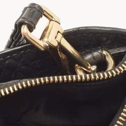 Pre Owned Burberry Black Grained Leather Wristlet Pouch  