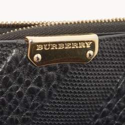Pre Owned Burberry Black Grained Leather Wristlet Pouch  