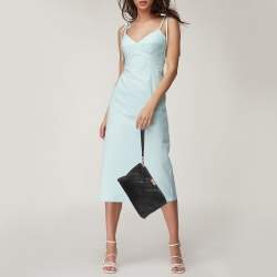 Pre Owned Burberry Black Grained Leather Wristlet Pouch  