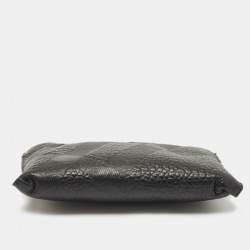 Pre Owned Burberry Black Grained Leather Wristlet Pouch  