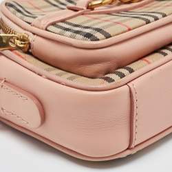 Pre Owned حقيبة كاميرا بربري لينك 1983 نايت جلد وكانفاس كاروهات بيج/فضي