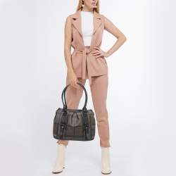 Pre Owned حقيبة يد بربري لوري جلد و PVC كاروهات سموكد بنية