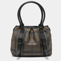 Pre Owned حقيبة يد بربري لوري جلد و PVC كاروهات سموكد بنية