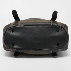 Pre Owned حقيبة يد بربري لوري جلد و PVC كاروهات سموكد بنية