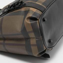 Pre Owned حقيبة يد بربري لوري جلد و PVC كاروهات سموكد بنية