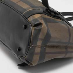 Pre Owned حقيبة يد بربري لوري جلد و PVC كاروهات سموكد بنية