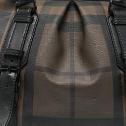 Pre Owned حقيبة يد بربري لوري جلد و PVC كاروهات سموكد بنية