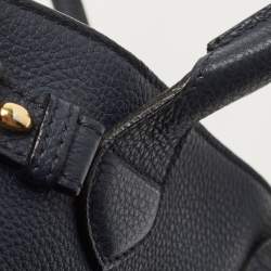 Pre Owned Burberry Navy Blue/Beige House Check Fabric and Leather Small Banner Tote