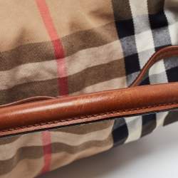 Pre Owned Burberry Brown/Beige House Check Canvas and Leather Medium Bridle Gosford Hobo