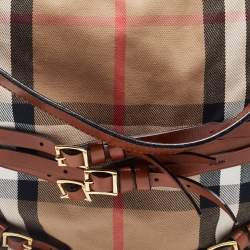 Pre Owned Burberry Brown/Beige House Check Canvas and Leather Medium Bridle Gosford Hobo