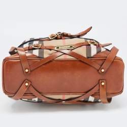 Pre Owned Burberry Brown/Beige House Check Canvas and Leather Medium Bridle Gosford Hobo