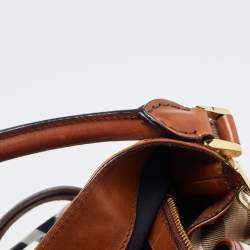 Pre Owned Burberry Brown/Beige House Check Canvas and Leather Medium Bridle Gosford Hobo