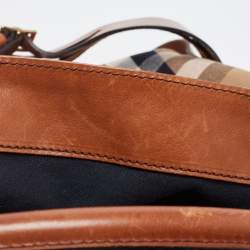 Pre Owned Burberry Brown/Beige House Check Canvas and Leather Medium Bridle Gosford Hobo