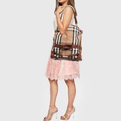 Pre Owned Burberry Brown/Beige House Check Canvas and Leather Medium Bridle Gosford Hobo