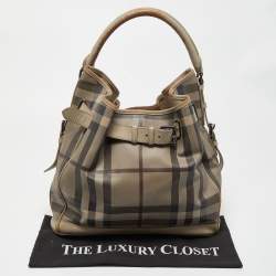 Pre Owned Burberry Beige Smoked Check PVC and Leather Walden Hobo