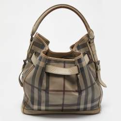 Pre Owned Burberry Beige Smoked Check PVC and Leather Walden Hobo