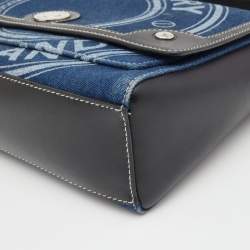 مملوكة مسبقًا Burberry Blue/Black Denim And Leather Note Logo Print Crossbody Bag