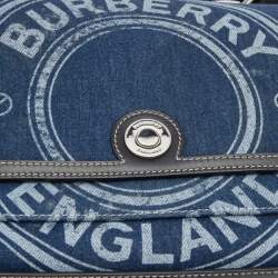 مملوكة مسبقًا Burberry Blue/Black Denim And Leather Note Logo Print Crossbody Bag