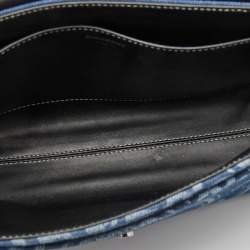 مملوكة مسبقًا Burberry Blue/Black Denim And Leather Note Logo Print Crossbody Bag