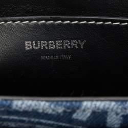 مملوكة �مسبقًا Burberry Blue/Black Denim And Leather Note Logo Print Crossbody Bag