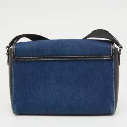 مملوكة مسبقًا Burberry Blue/Black Denim And Leather Note Logo Print Crossbody Bag