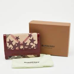 Pre Owned Burberry Burgundy Nova Check Stars PVC and Patent Leather Flap French Wallet