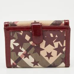 Pre Owned Burberry Burgundy Nova Check Stars PVC and Patent Leather Flap French Wallet