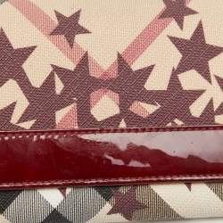 Pre Owned Burberry Burgundy Nova Check Stars PVC and Patent Leather Flap French Wallet