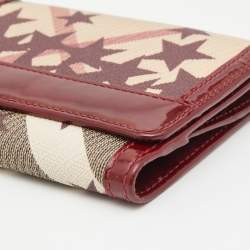 Pre Owned Burberry Burgundy Nova Check Stars PVC and Patent Leather Flap French Wallet