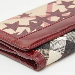 Pre Owned Burberry Burgundy Nova Check Stars PVC and Patent Leather Flap French Wallet