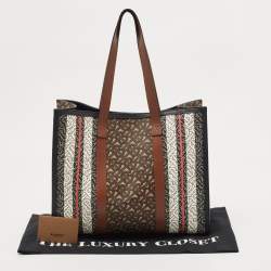 Burberry Black/Multicolor Monogram Stripe E-Canvas Portrait Tote