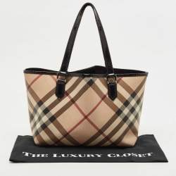Burberry Beige/Black Supernova Check Coated Canvas and Patent Leather Nickie Tote