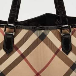 Burberry Beige/Black Supernova Check Coated Canvas and Patent Leather Nickie Tote