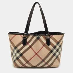Burberry Beige/Black Supernova Check Coated Canvas and Patent Leather Nickie Tote