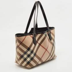 Burberry Beige/Black Supernova Check Coated Canvas and Patent Leather Nickie Tote