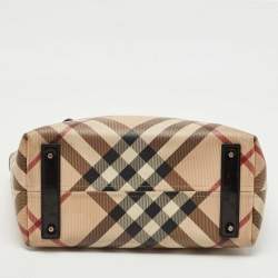 Burberry Beige/Black Supernova Check Coated Canvas and Patent Leather Nickie Tote