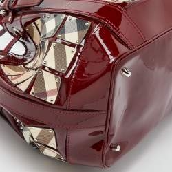 Burberry Red Nova Check Canvas and Patent Leather Large Warrior Armor Hobo