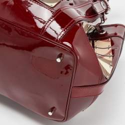 Burberry Red Nova Check Canvas and Patent Leather Large Warrior Armor Hobo