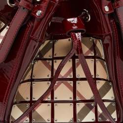 Burberry Red Nova Check Canvas and Patent Leather Large Warrior Armor Hobo