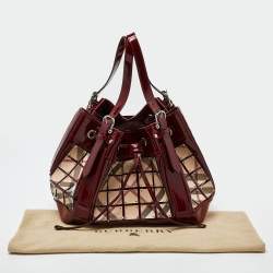 Burberry Red Nova Check Canvas and Patent Leather Large Warrior Armor Hobo
